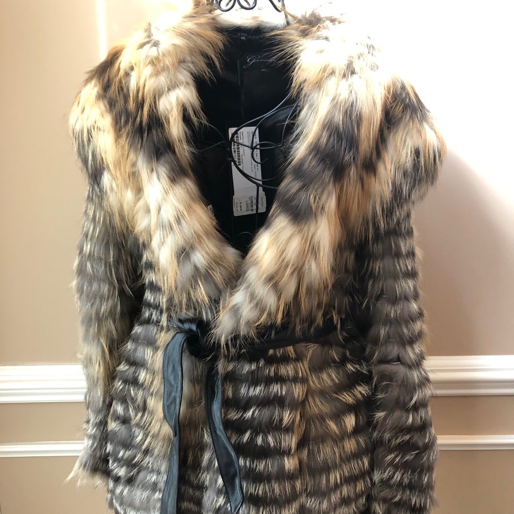 Gorski Fox Fur Belted Parker w/Hood, Sz Large